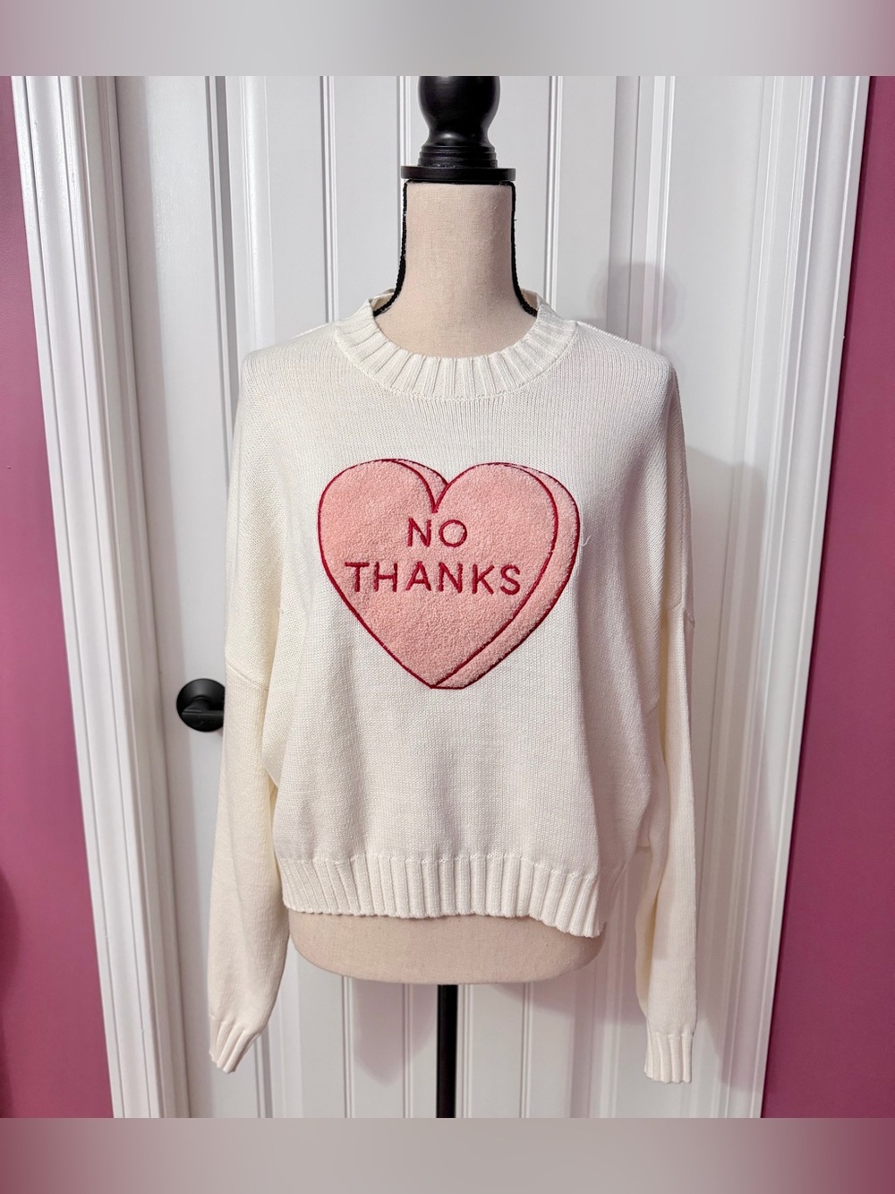 Jessica Simpson No Thanks Fuzzy Heart Sweater Size L